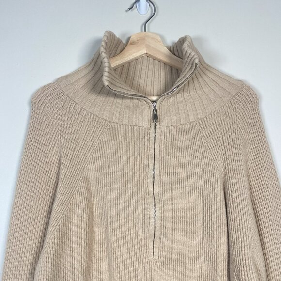 BTFBM Sweater Beige Camel Tan Mock Neck Half Zip Long Sleeve Knit Size L Neutral - Picture 2 of 9